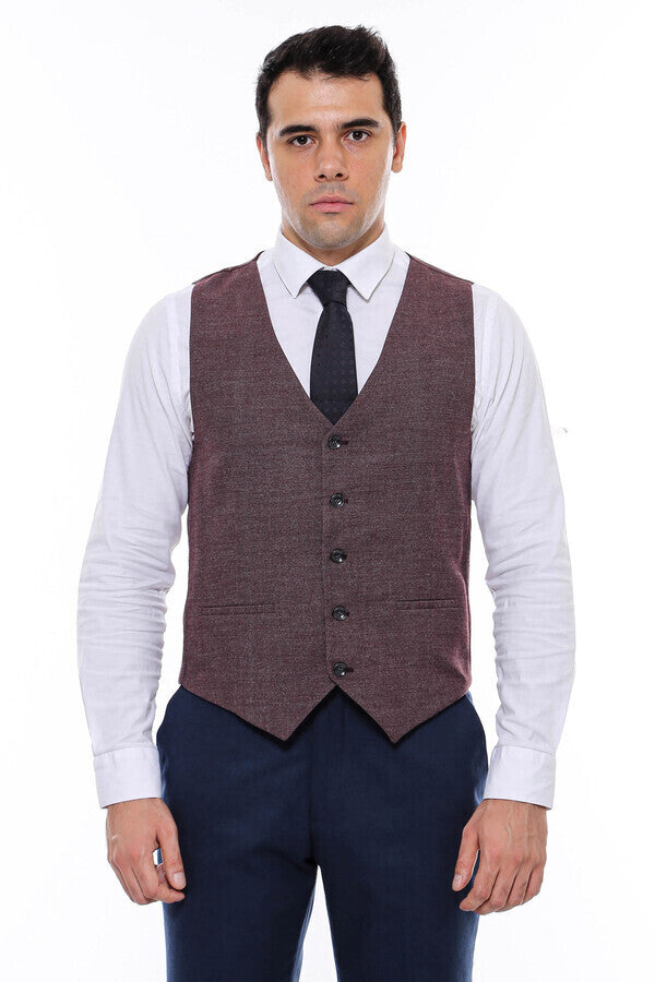 Chaleco estampado de color marrón oscuro con cuello en V - Wessi
