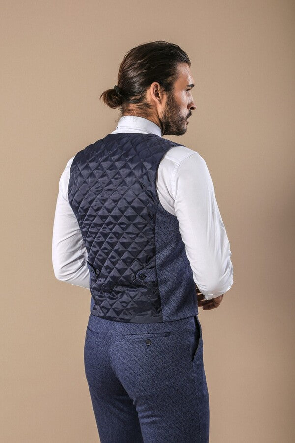 Conjunto de pantalón y chaleco cruzado con estampado azul - Wessi