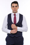 Conjunto de pantalón y chaleco con doble botonadura y estampado en azul marino oscuro para hombre - Wessi