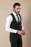 Conjunto de pantalón y chaleco con doble botonadura y estampado azul marino para hombre - Wessi