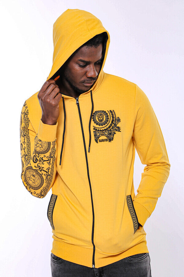 Sudadera con capucha y cremallera estampada en color amarillo - Wessi