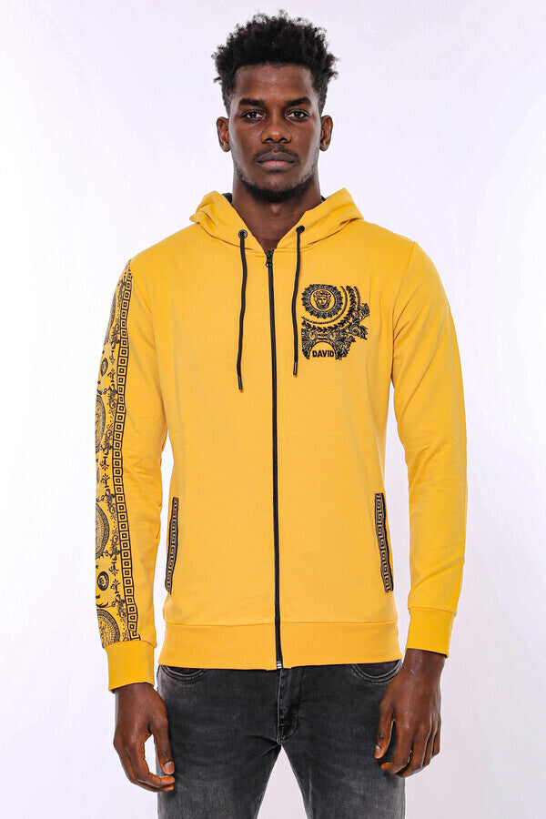 Sudadera con capucha y cremallera estampada en color amarillo - Wessi