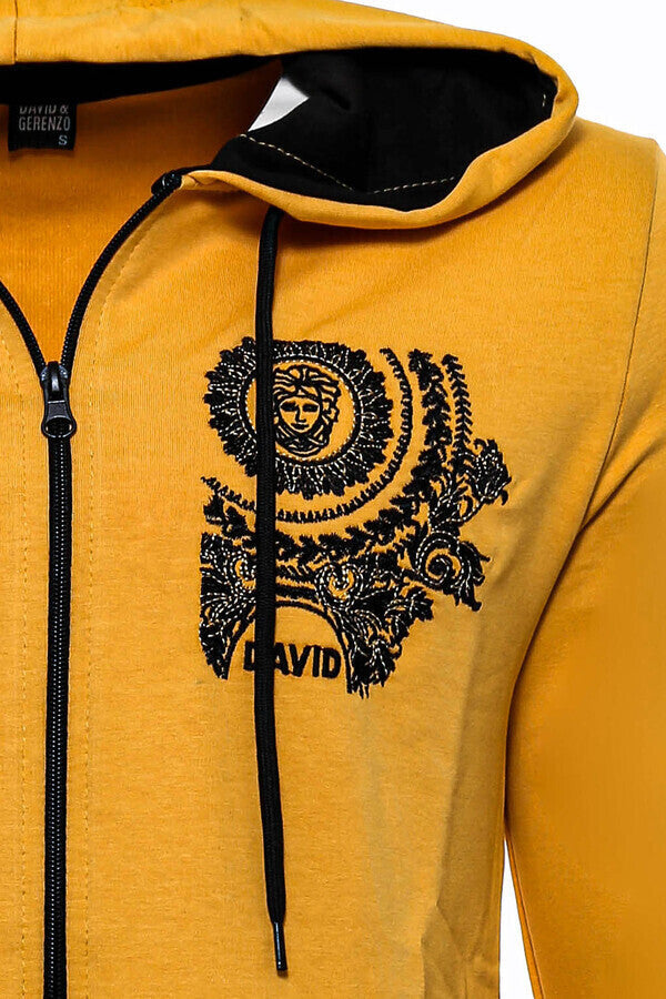 Sudadera con capucha y cremallera estampada en color amarillo - Wessi