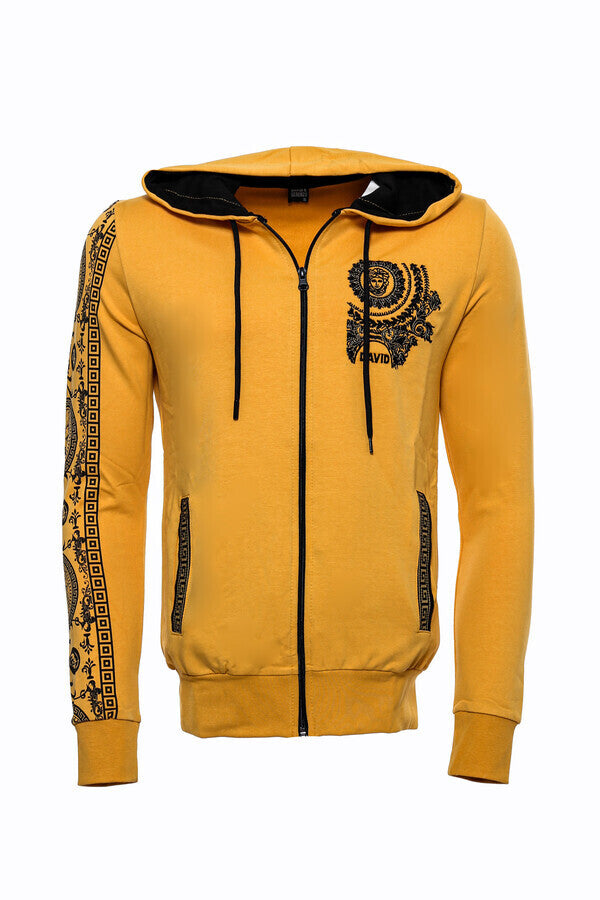 Sudadera con capucha y cremallera estampada en color amarillo - Wessi