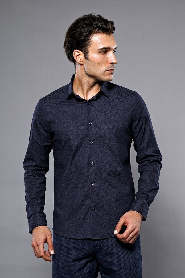 Camisa estampada azul marino para hombre | Wessi