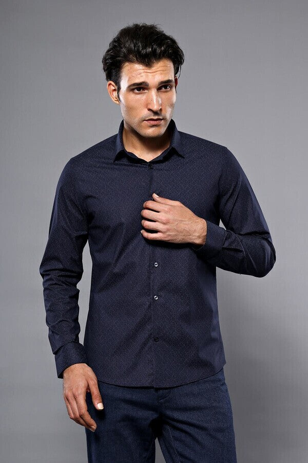 Camisa estampada azul marino para hombre | Wessi