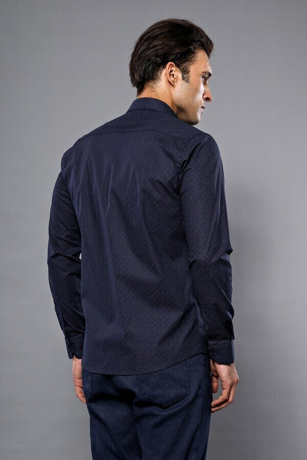 Camisa estampada azul marino para hombre | Wessi