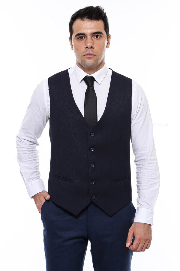Chaleco estampado azul marino con cuello en V - Wessi