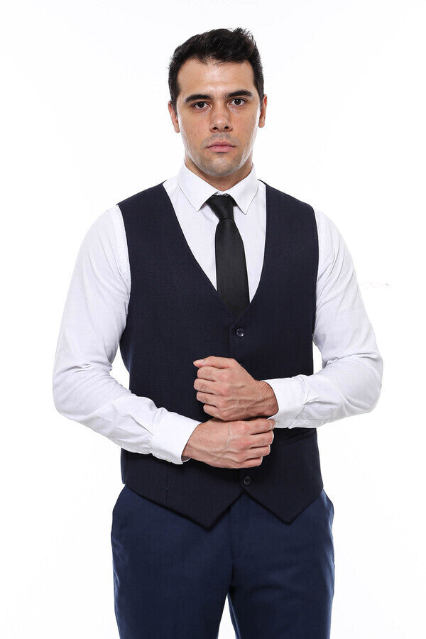Chaleco estampado azul marino con cuello en V - Wessi