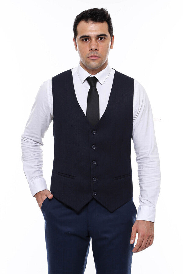 Chaleco estampado azul marino con cuello en V - Wessi