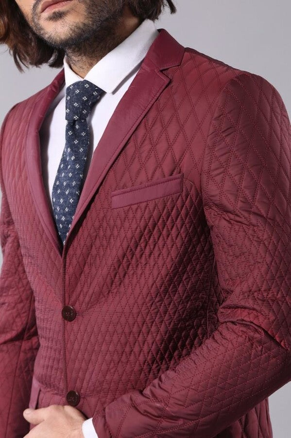 Blazer acolchado estampado burdeos para hombre - Wessi