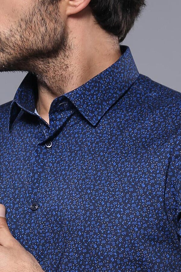 Camisa estampada de manga corta azul marino para hombre - Wessi