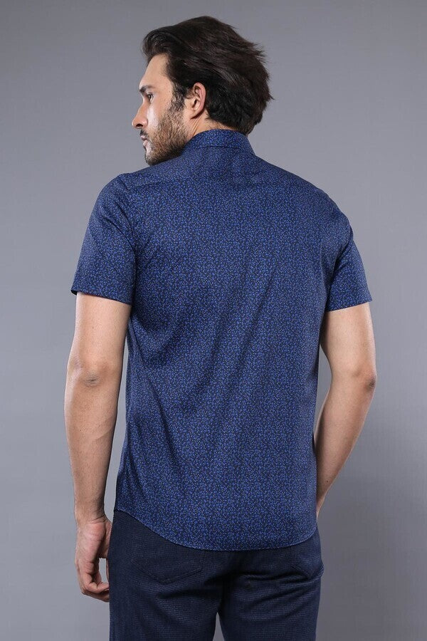 Camisa estampada de manga corta azul marino para hombre - Wessi