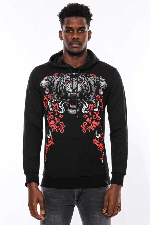 Sudadera con capucha negra de corte ajustado y estampado - Wessi
