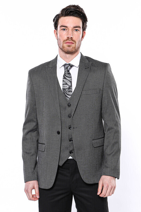 Blazer gris oscuro ajustado con estampado para hombre - Wessi