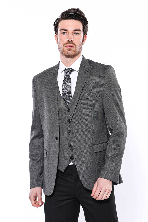 Blazer gris oscuro ajustado con estampado para hombre - Wessi