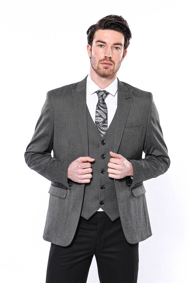 Blazer gris oscuro ajustado con estampado para hombre - Wessi