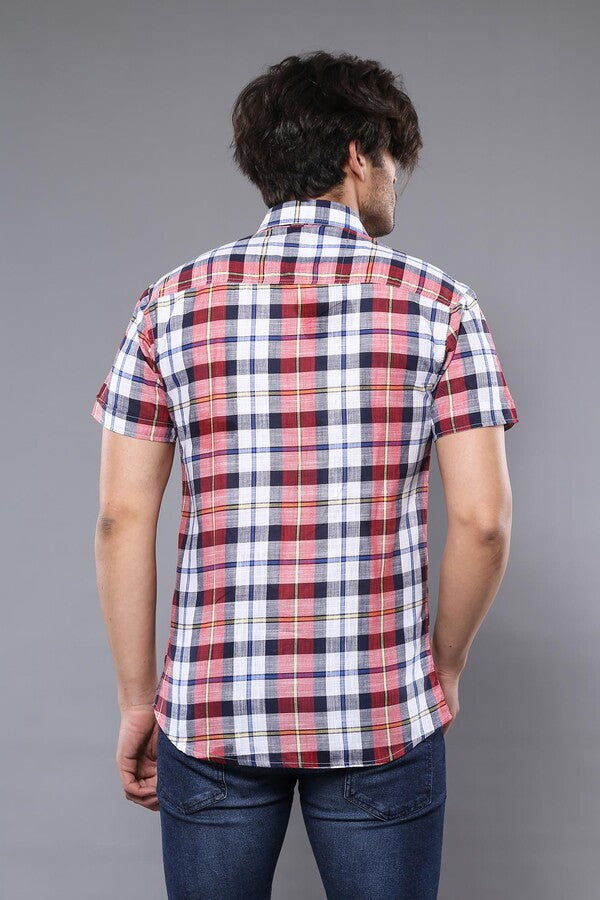 Camisa de hombre de manga corta con estampado de cuadros - Wessi