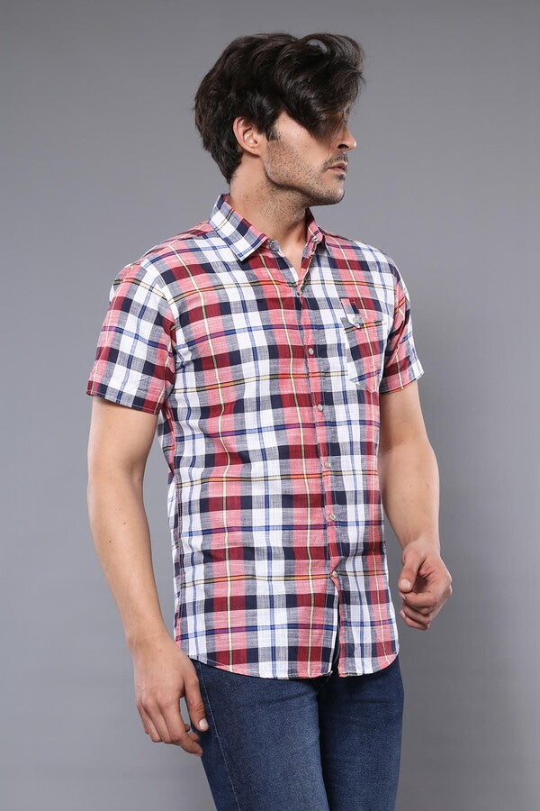 Camisa de hombre de manga corta con estampado de cuadros - Wessi