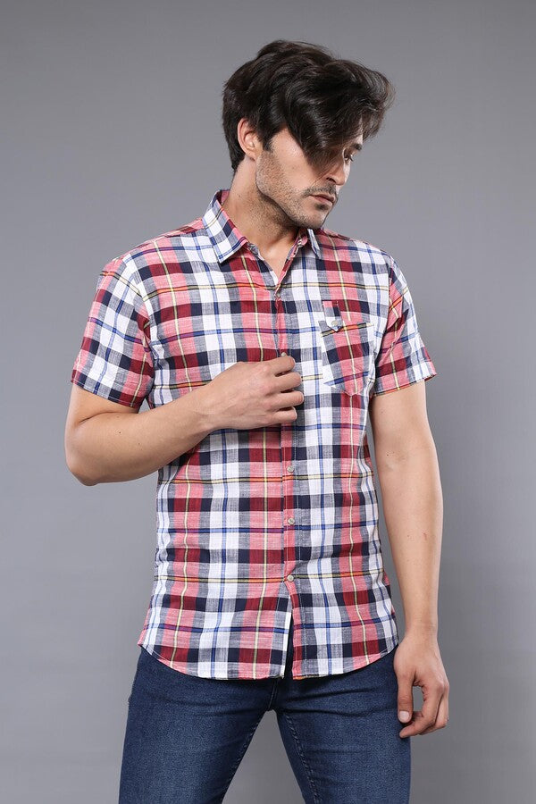 Camisa de hombre de manga corta con estampado de cuadros - Wessi