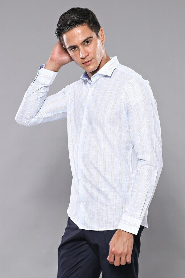 Camisa de hombre a rayas azul cielo | Wessi