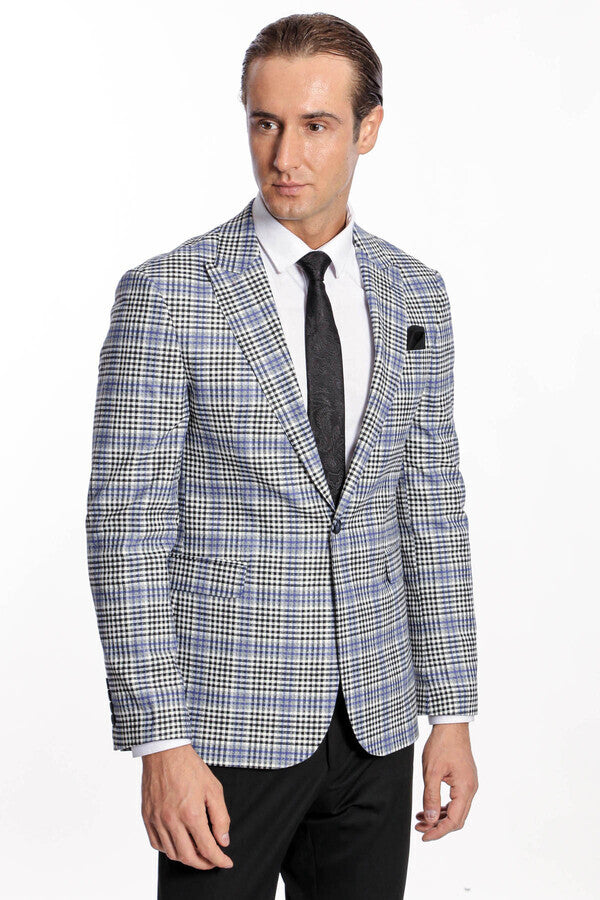 Blazer azul y negro ajustado a cuadros para hombre - Wessi