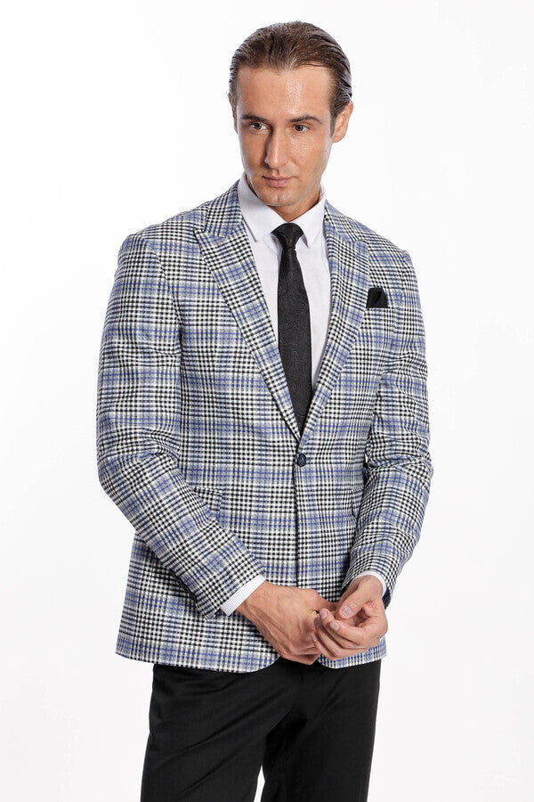 Blazer azul y negro ajustado a cuadros para hombre - Wessi