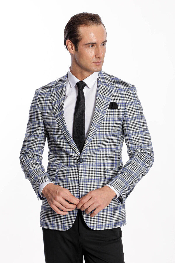 Blazer azul y negro ajustado a cuadros para hombre - Wessi