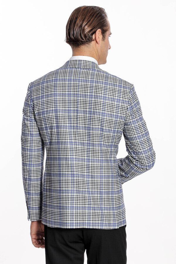 Blazer azul y negro ajustado a cuadros para hombre - Wessi