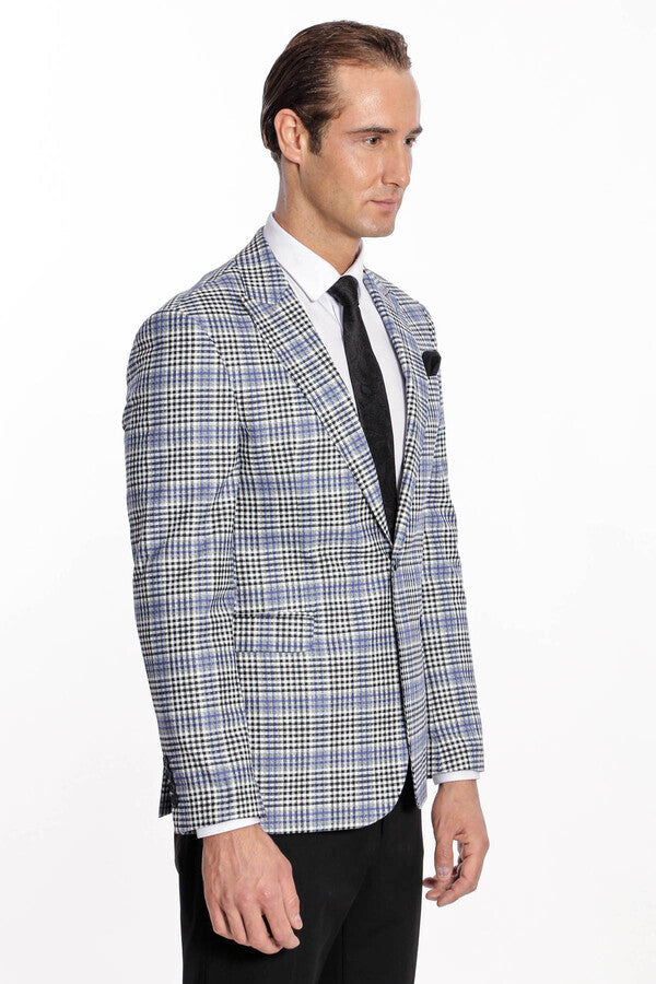 Blazer azul y negro ajustado a cuadros para hombre - Wessi