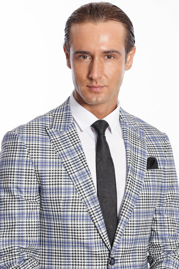 Blazer azul y negro ajustado a cuadros para hombre - Wessi
