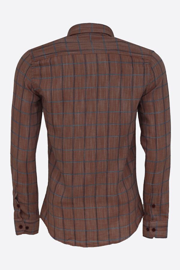 Camisa de cuadros entallada marrón para hombre - Wessi