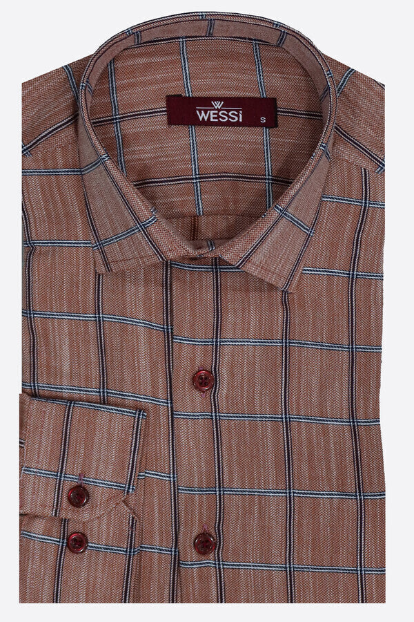 Camisa de cuadros entallada marrón para hombre - Wessi