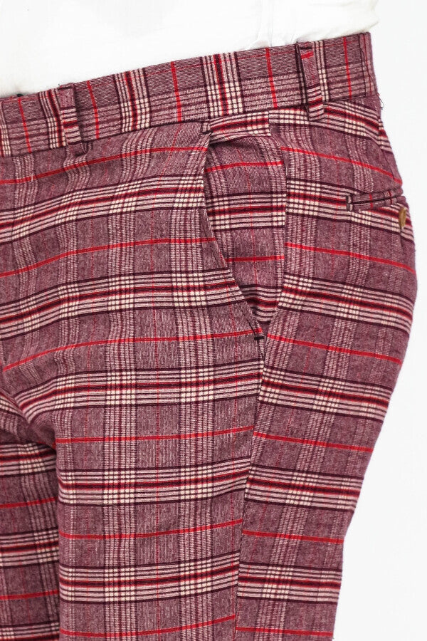 Ekose Dar Kesim Bordo Erkek Pantolon - Wessi
