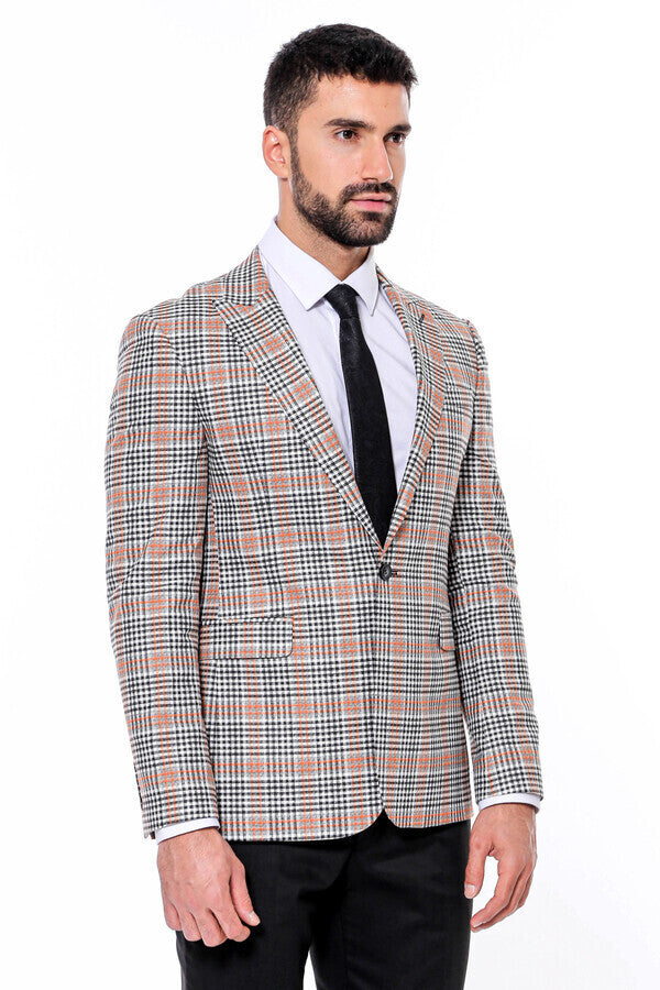 Blazer ajustado a cuadros en color naranja y negro para hombre - Wessi