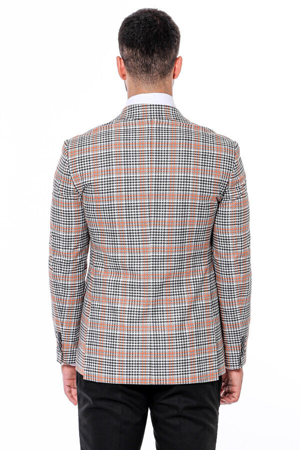 Blazer ajustado a cuadros en color naranja y negro para hombre - Wessi