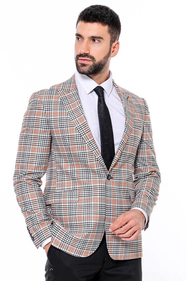Blazer ajustado a cuadros en color naranja y negro para hombre - Wessi