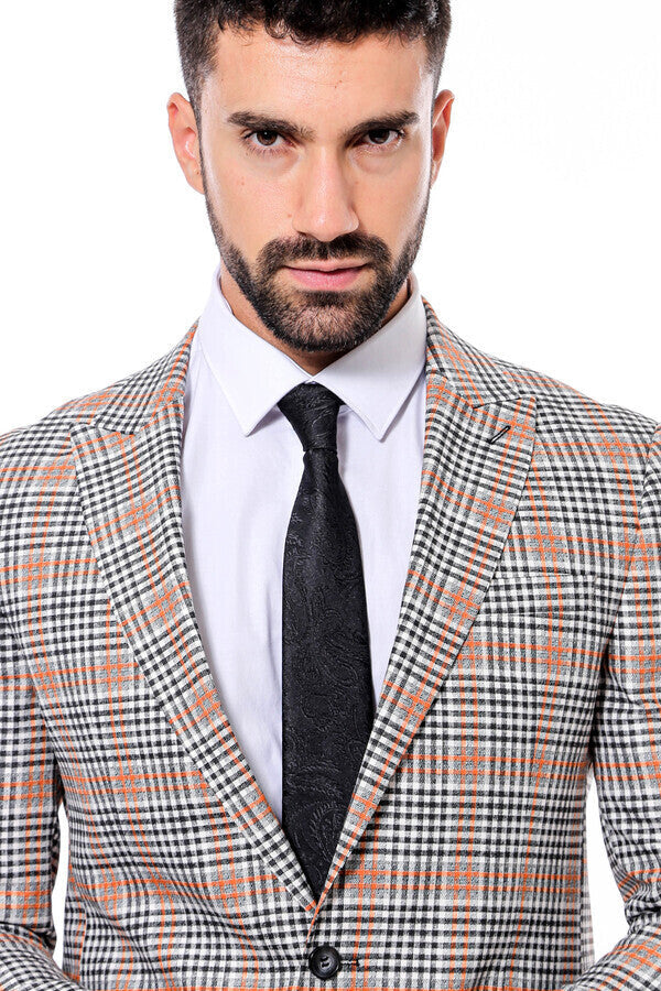 Blazer ajustado a cuadros en color naranja y negro para hombre - Wessi