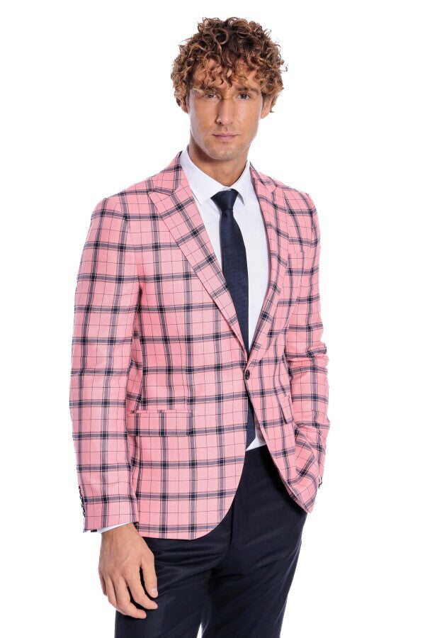 Blazer ajustado a cuadros rosa para hombre - Wessi