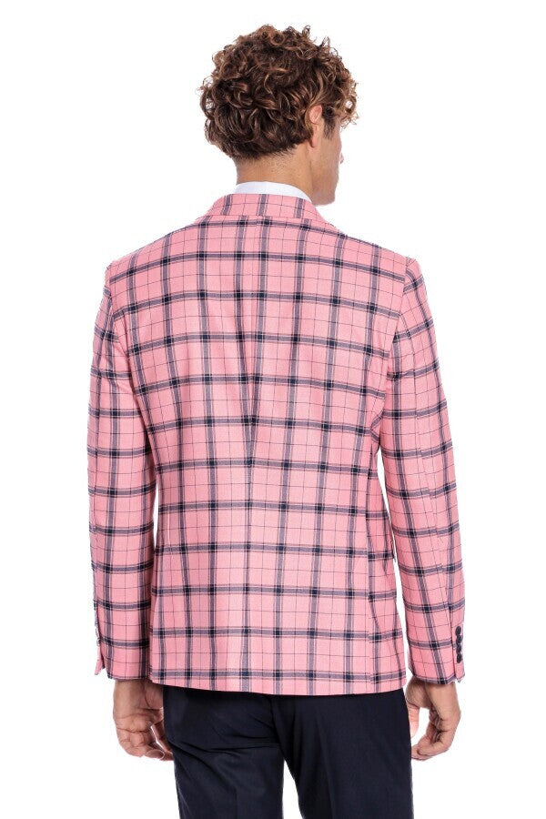 Blazer ajustado a cuadros rosa para hombre - Wessi
