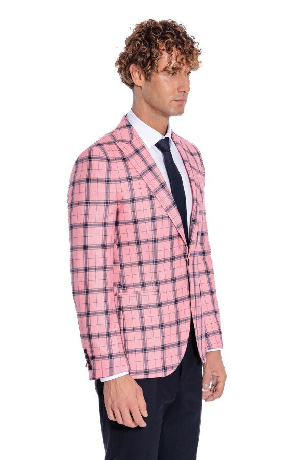 Blazer ajustado a cuadros rosa para hombre - Wessi