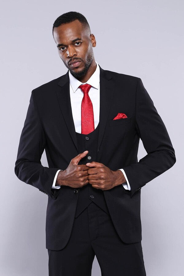 Traje de hombre de 3 piezas liso en color negro - Wessi
