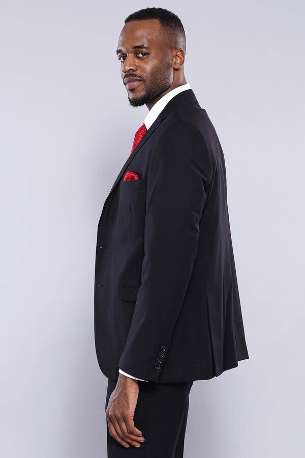 Traje de hombre de 3 piezas liso en color negro - Wessi