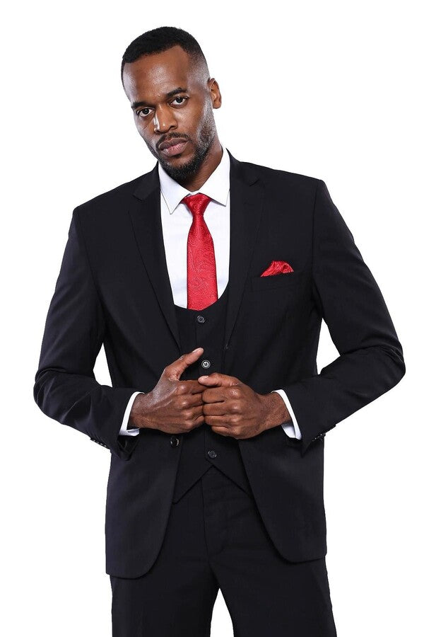 Traje de hombre de 3 piezas liso en color negro - Wessi