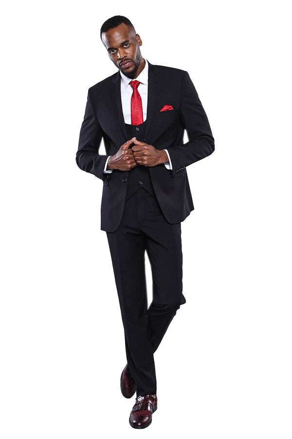 Traje de hombre de 3 piezas liso en color negro - Wessi