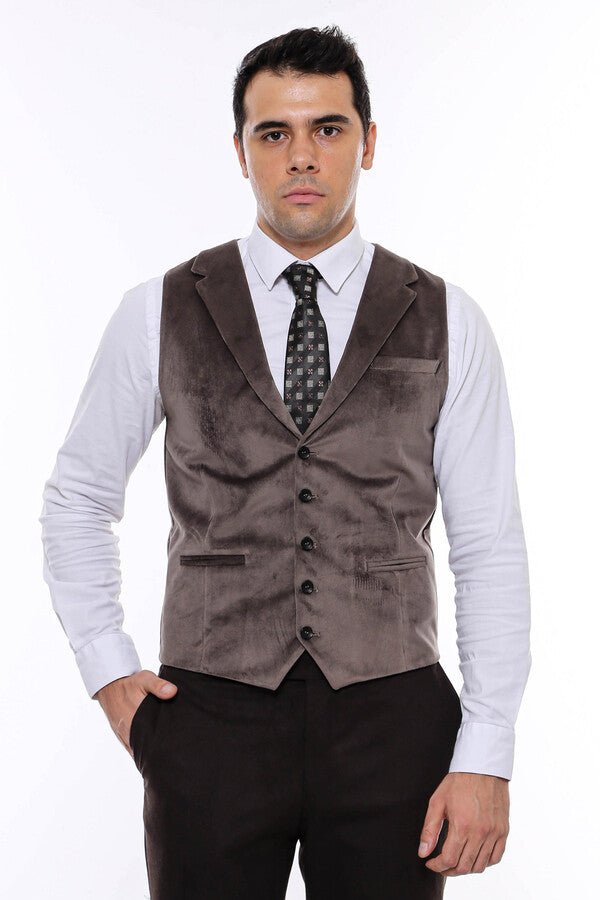 Chaleco marrón con cuello liso para hombre - Wessi