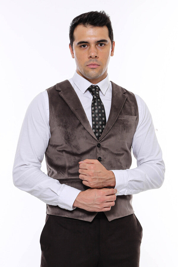 Chaleco marrón con cuello liso para hombre - Wessi