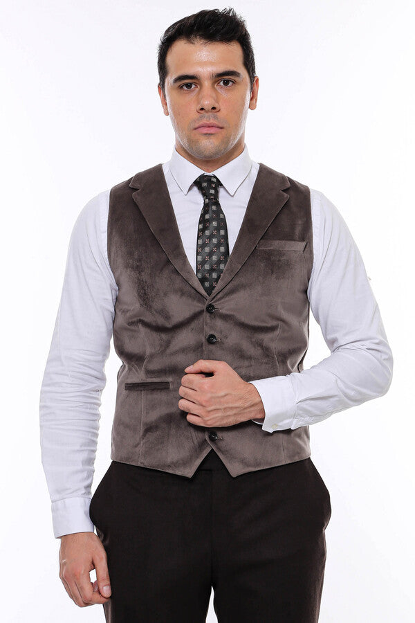 Chaleco marrón con cuello liso para hombre - Wessi