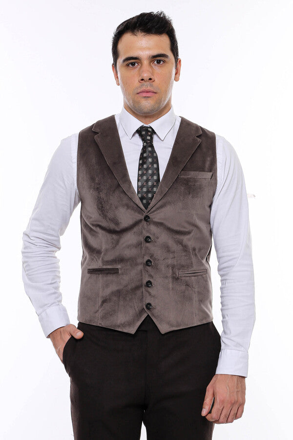 Chaleco marrón con cuello liso para hombre - Wessi