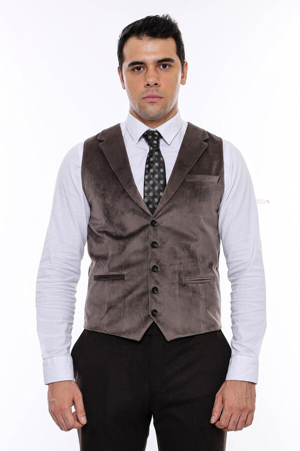 Chaleco marrón con cuello liso para hombre - Wessi